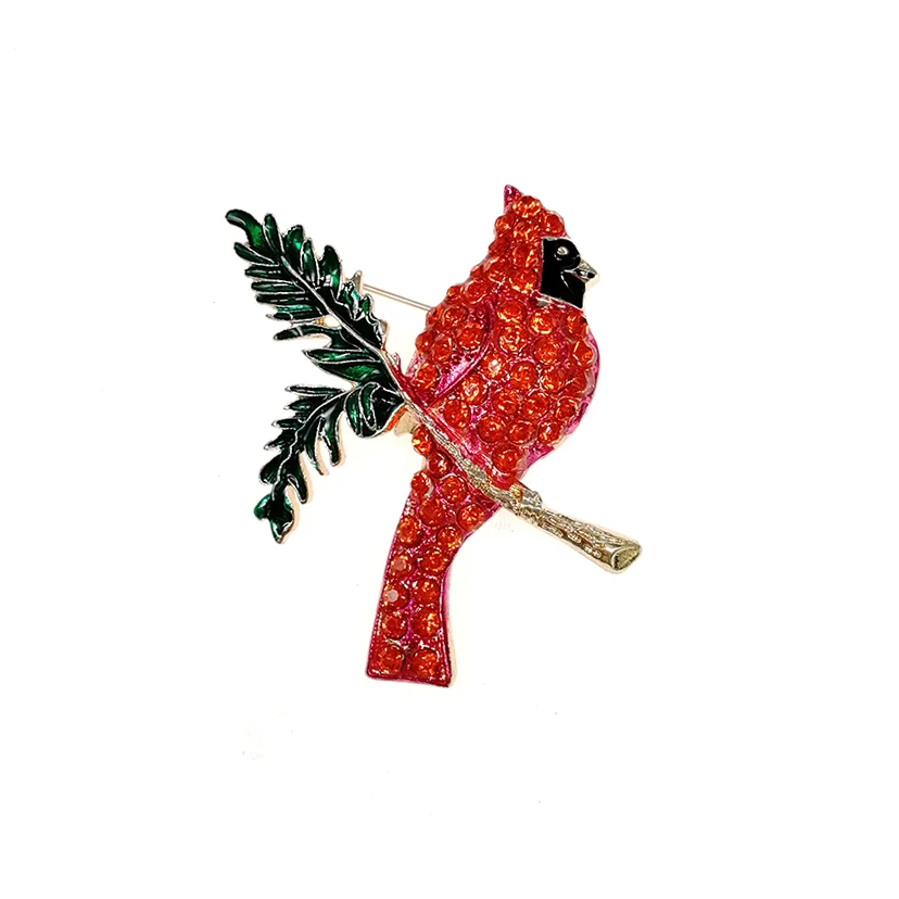 

50pcs/lot red crystal animal cardinal bird brooch