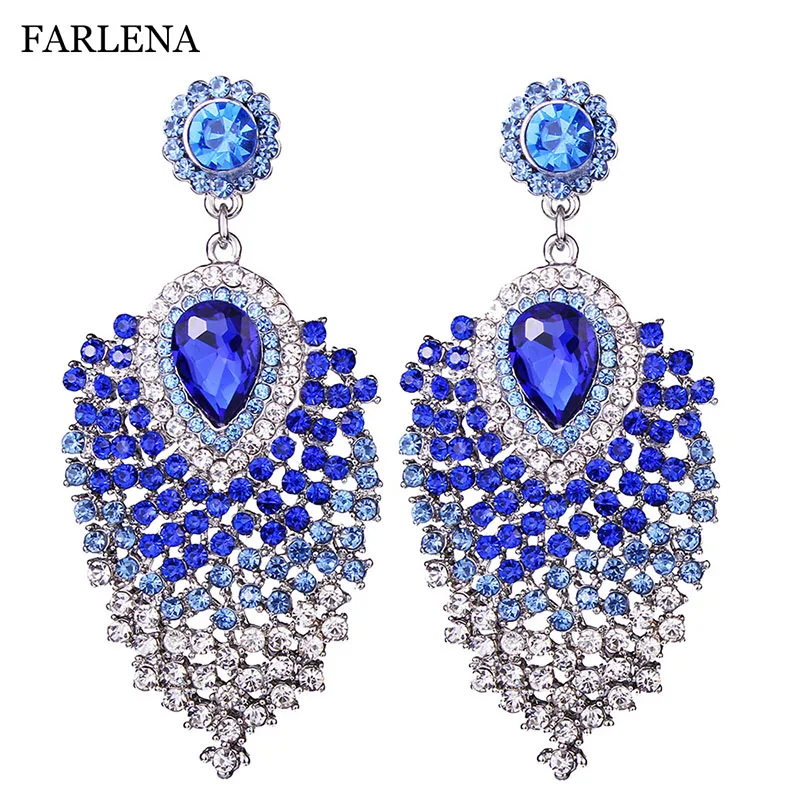 FARLENA JEWELRY Silver plated Clear Crystal Drop Earrings Fashion Rhinestones Long Earrings for Women Wedding Party