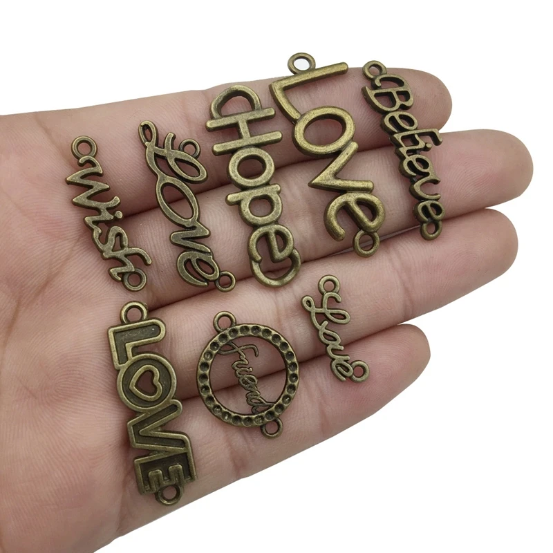 70pcs Zinc Alloy Craft Supplies Mixed Words Letter Connector Pendants Beads Charms Jewelry Findings For DIY Necklaces Bracelets