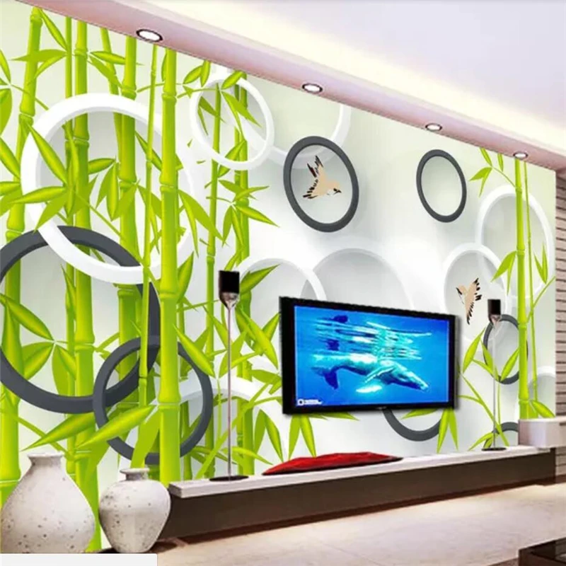 

beibehang Custom wallpaper 3d photo mural green bamboo 3D circle living room bedroom TV background wall paper 3d papel de parede