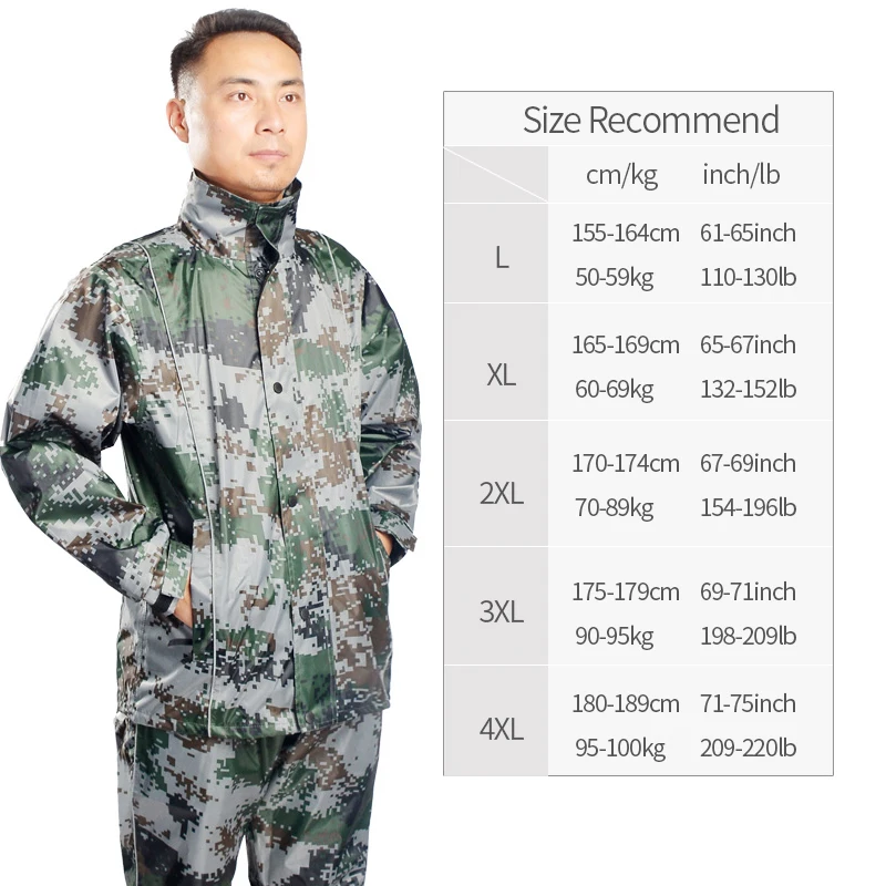 QIAN Impermeable Raincoats Women/Men Suit Rain Coat Outdoor Hood Camouflage Motorcycle Raincoat Camping Fishing Rain Gear Poncho