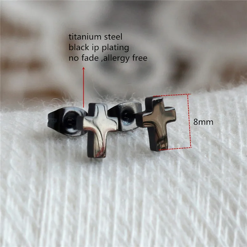 Titanium 316l Stainless Steel Black Brief 8mm Stud Earrings For Men Women