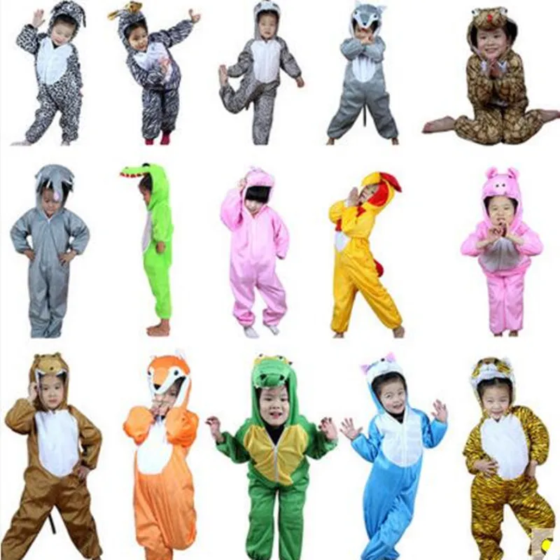 Animals Cosplay Tiger Dinosaur leopard Cow Cat Sheep zebra panda chicken Pig Wolf Children Kid Onesie Pajamas Sleepwear Jumpsuit