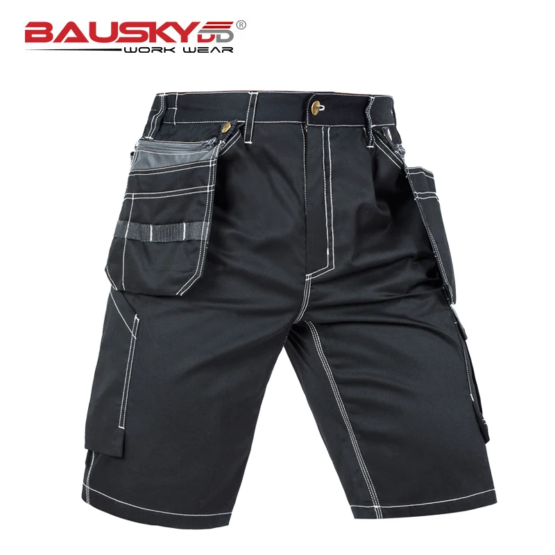 Mens Cargo Pants Polyester Cotton Fabric For Repairman Mechanic Short Work Pants With Multi-functional Tool Pockets Solid Color