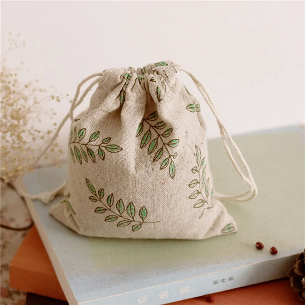 

Small Jute Bag Cute Leave Drawstring Gift Bag Wedding Use Sachet Storage Charms Jewelry Packaging Linen Bags