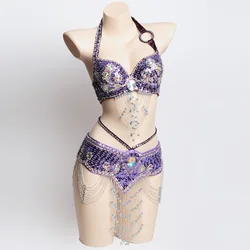 Soutien-gorge à franges et ceinture perlée, ensemble Sexy de danse du ventre, Costume de carnaval, vêtements de Performance, robes de danse du ventre