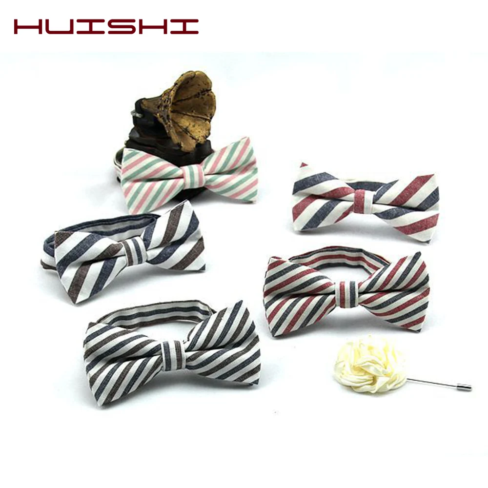 

HUISHI High Quality Fashion Casual Bow Ties For Men Bowtie Cotton Butterfly Tie Stripe Man's suit Tuxedo For Wedding Business