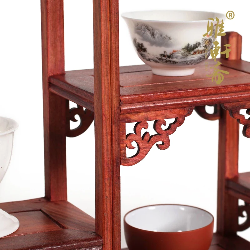 [red] TZ Zhai BBK shelf mahogany carved ornaments teapot base frame new table