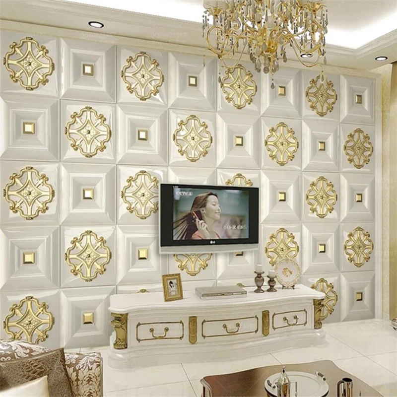 beibehang Custom wallpaper 3d murals gold embossed lattice luxury simple European soft bag TV background wall papers home decor