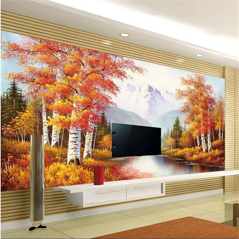 beibehang 3d stereoscopic tree sights murals Europe TV backdrop wallpaper living room bedroom murals free shipping