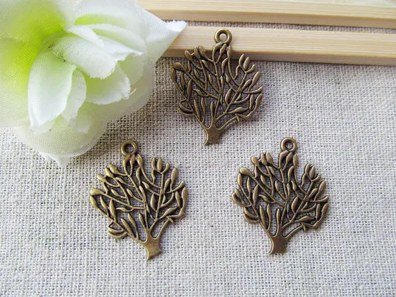 50pcs Cute Cabinet Antique Silver tone Filigree Tree Pendant Charm/Finding,for Bracelet & Necklace,DIY Accessory Jewlly Making