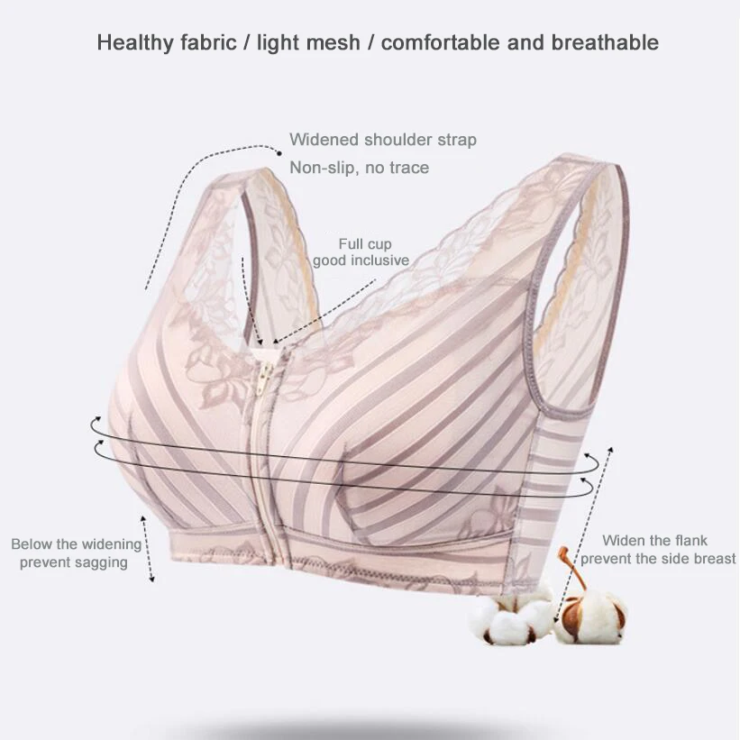 Mastectomy Bra Pocket Bra 90C for Silicone Breast Prosthesis Breast Cancer Women Artificial Boobs Front Zipper Bra D30