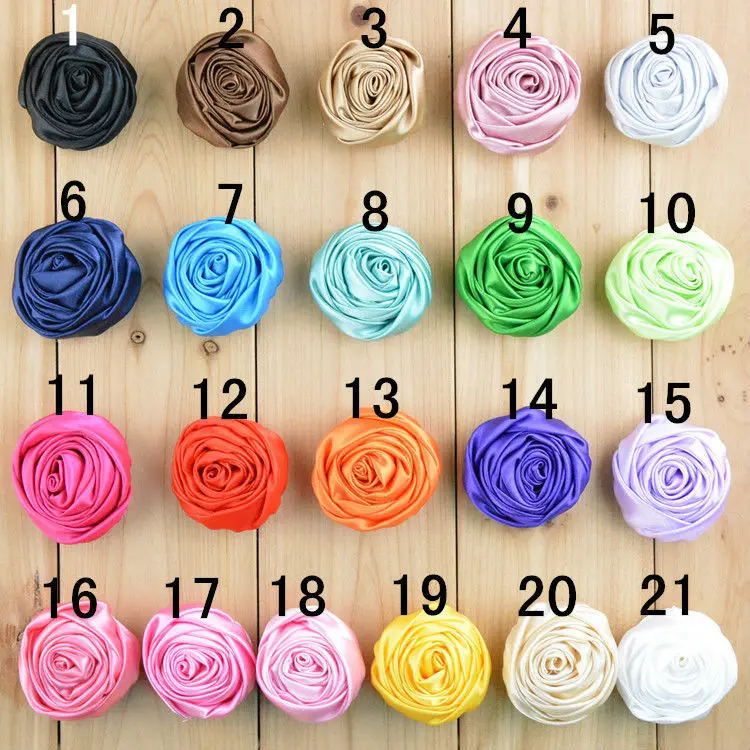 50 PCS/LOT 2 inch Satin Roses Flower Rolled Rosette Embellishment