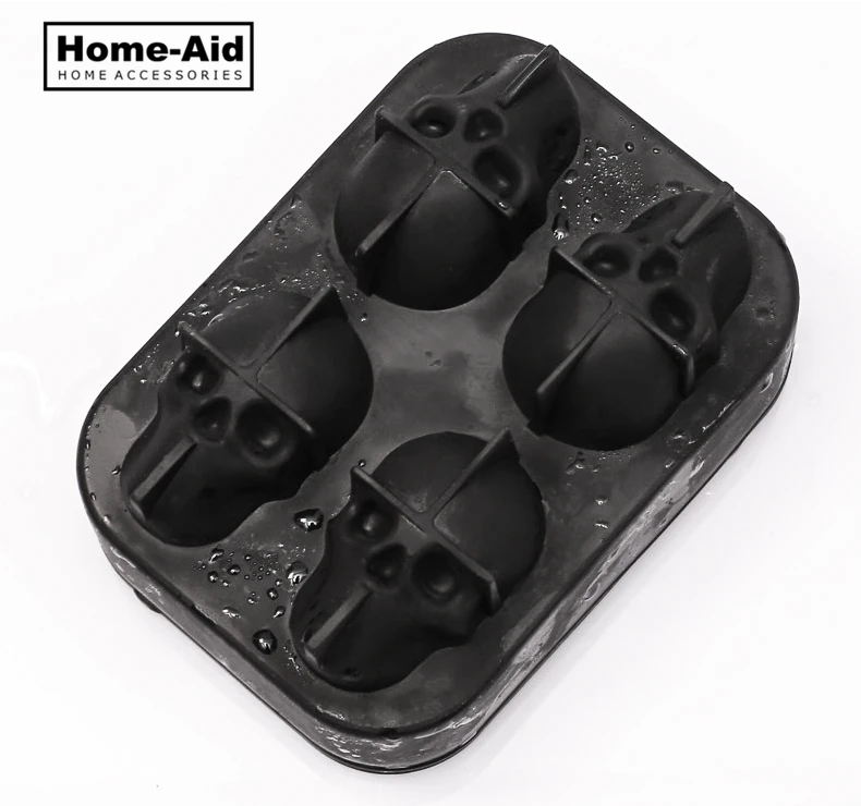 4 Grids 3D Skull Head Ice Cube Mold Halloween Skull Shaped Whisky Wine Ice Cube Tray Maker Chocolate Mould Bar Party Supplies