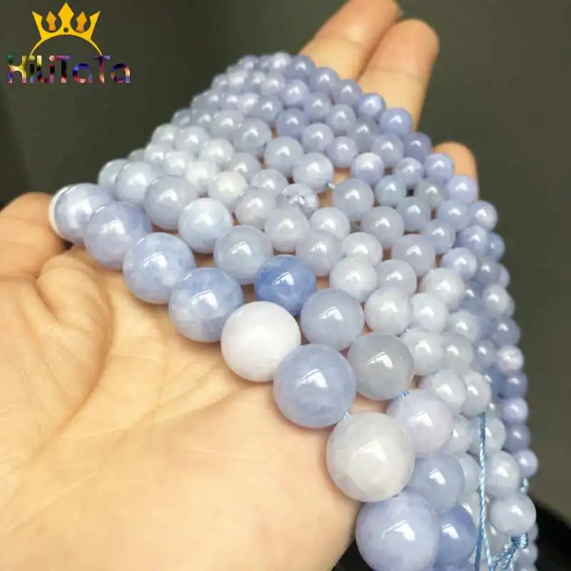 A+ Natural Angelite Stone Beads Round Blue Loose Spacer Beads For Jewelry Making DIY Bracelet Accessories 15\