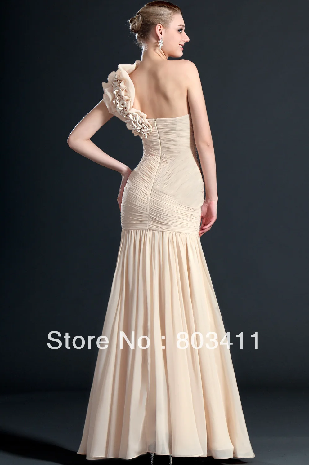 New Fabulous One Shoulder Notched Neckline Fully Ruched Bodice Evening Dress Mermaid Formal Women\'s Gowns