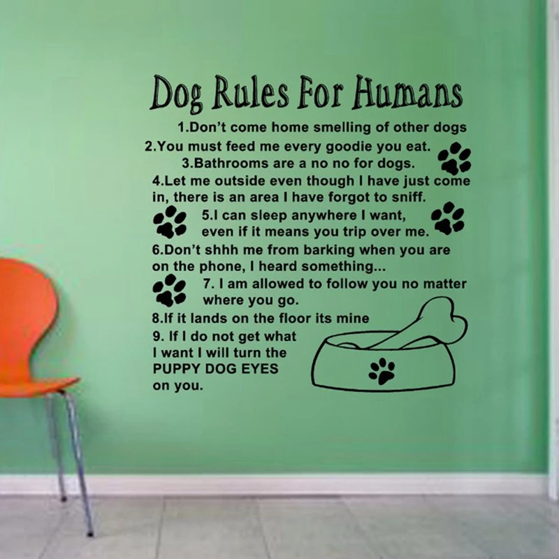 Dog Rules For Humans Wall Art Quote Decal Mural Stickers , Cute Love Dog Room Decoration