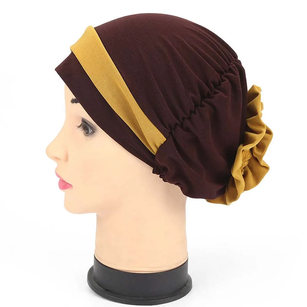 Gorro de moda para mujer, Hijab musulmán, bufanda con flor trasera para quimio, Otoño e Invierno