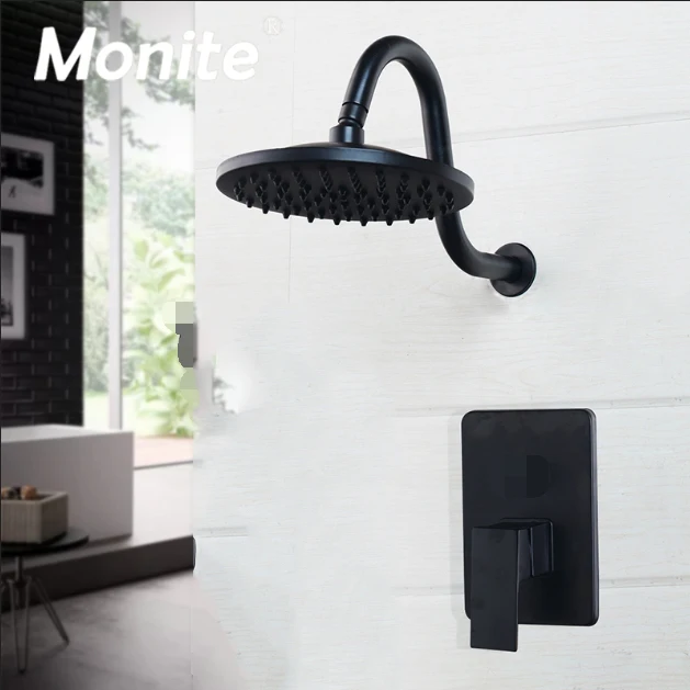 

Monite 8 Inch Black Round Head Wall Mounted Bathroom Rainfall shower faucet Sets Oil Rubbed Bronze headshower Shower Sets