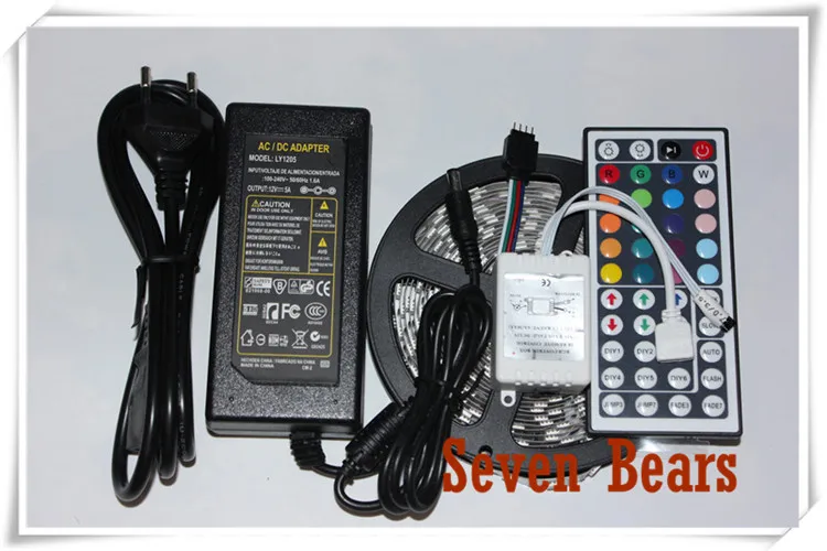 RGB Led Strip 5050 Flexible LED Light 5M 300leds SMD + 44 Key Remote Controller + 12V5A Power Adapter Transformer Free Shipping