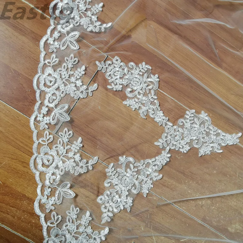 Velo de tul de una capa con borde de encaje de marfil blanco, velos de novia largos elegantes, accesorios de boda