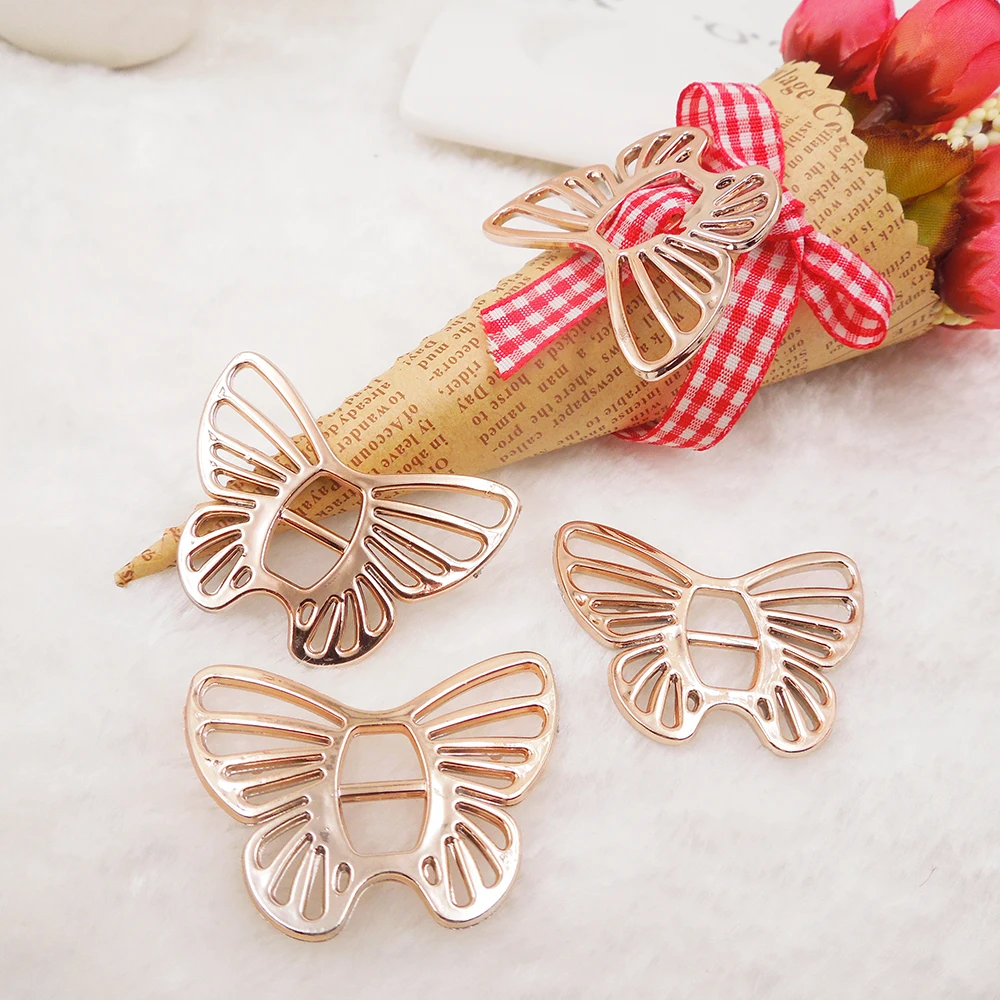 

44/34mm,20pcs uv plated rose gold no fade ribbon buckles acessories Invitation Ribbon Slider Headband Hair Clip DIY