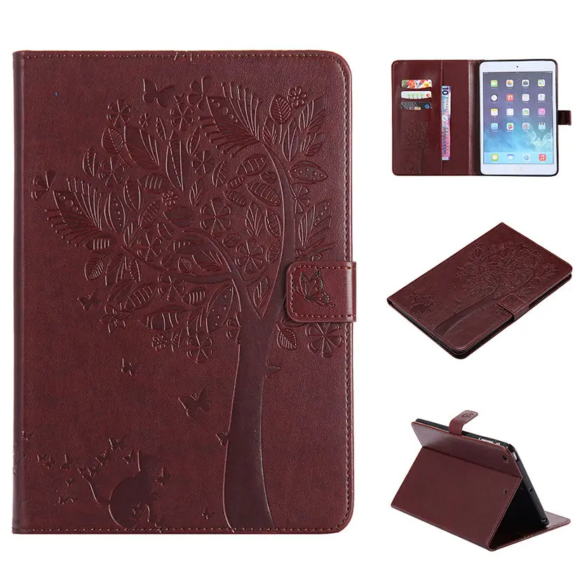 For Funda iPad Mini 1/2/3 Case Cover Cat Tree Embossed PU Leather Wallet Stand Case with Auto Wake/Sleep Smart Cover Skin Shell