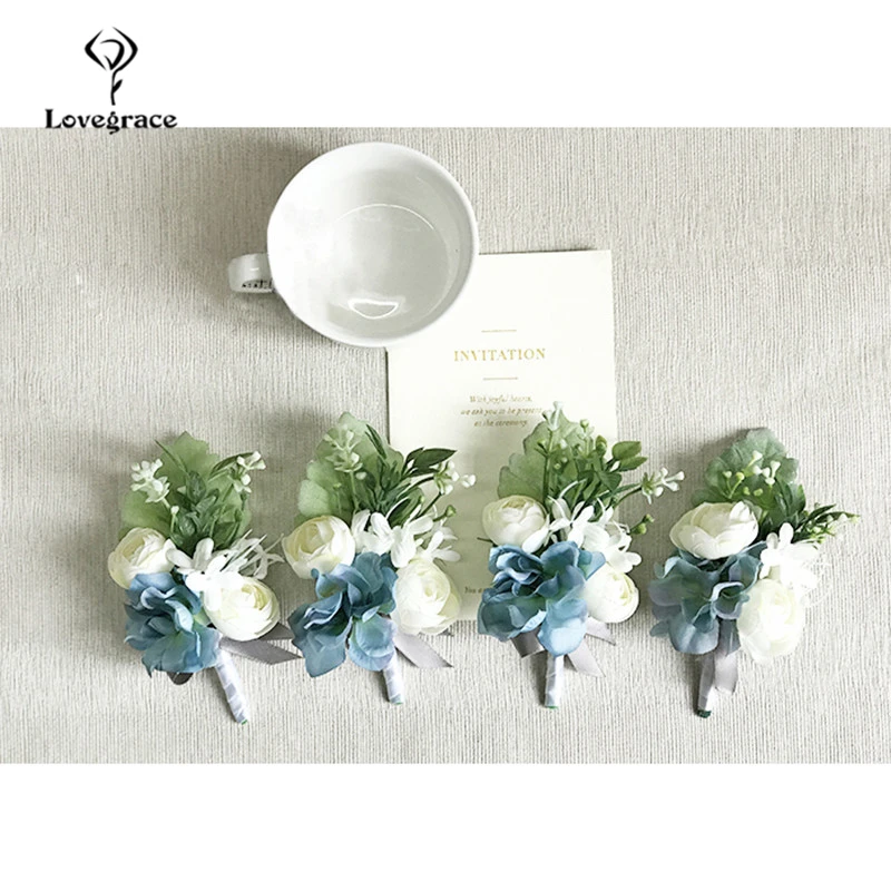 Lovegrace 4 PCS Handmade แต่งงาน Corsage ดอกไม้ Boutonniere Lot ผ้าไหมดอกไม้ Lapel Pins สำหรับบุรุษชุดเจ้าสาวอุปกรณ์เสริม