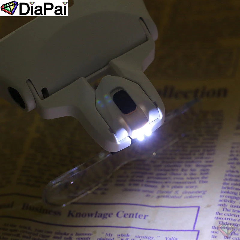 DIAPAI Diamond Painting Embroidery 1.0X 1.5X 2.0X 2.5X 3.5X Adjustable 5 Lens Loupe LED Light Headband Magnifier Glass With Lamp