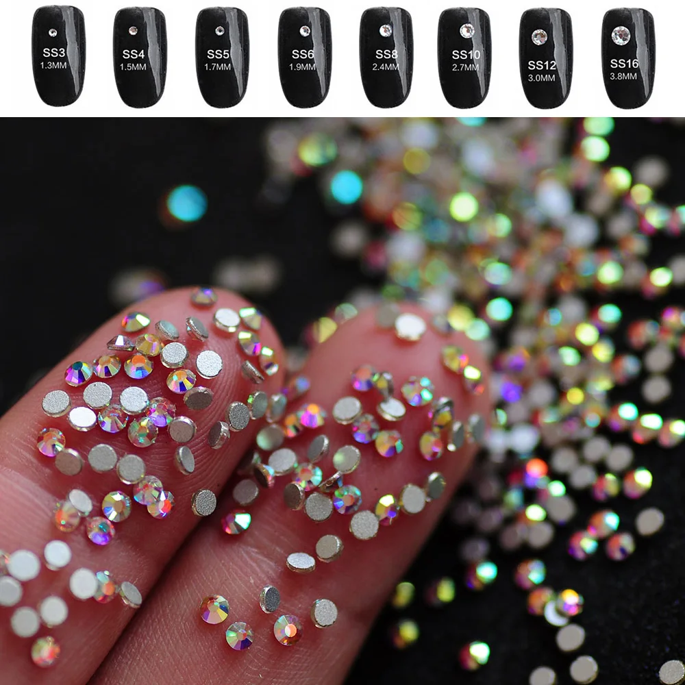 YANRUO All Sizes 2000NoHF Crystal AB Flatback Glitter Glass Strass DIY Nail Art Rhinestones DIY Accessories Nail Art Decorations