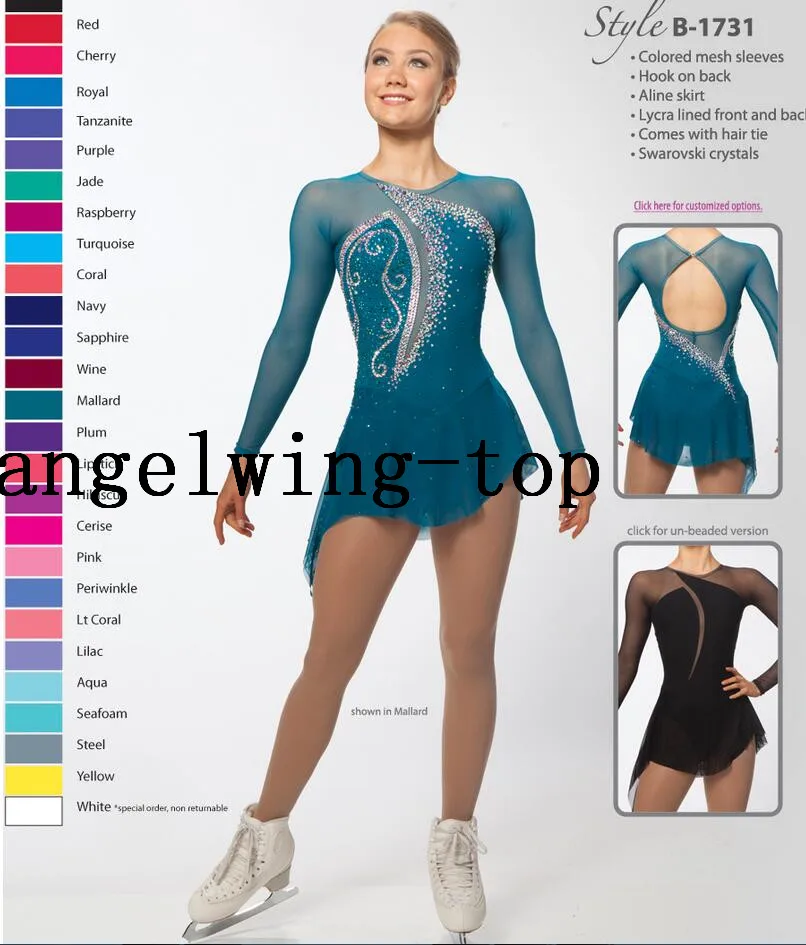 

Green Blue Figure Skating Dresses Sw Crystals Women Competition Skating Dress Custom Ice Skating Dresses Lycra Free Shipping