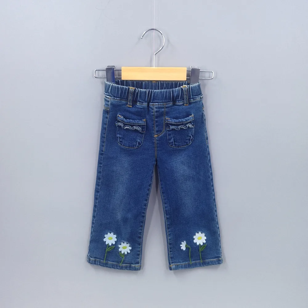 

Chumhey 1-7T Girls Jeans Spring Autumn Soft Stretchy Cotton Denim Embroidery Flowears Loose Pants Kids Clothes Children Clothing