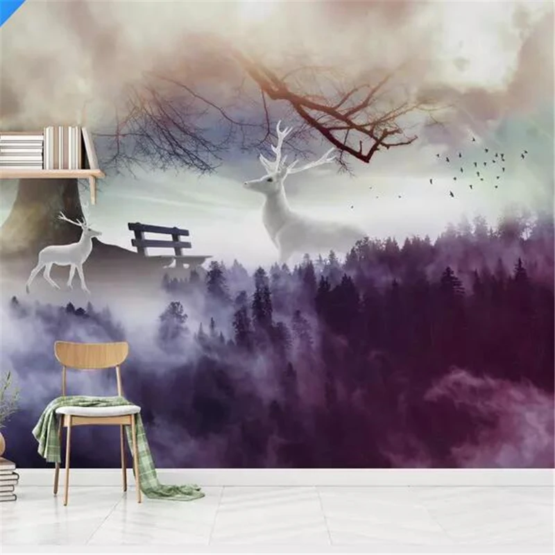 

wellyu wall papers home decor Custom wallpaper Nordic smoky moody elk big tree background wall papel pintado pared behang