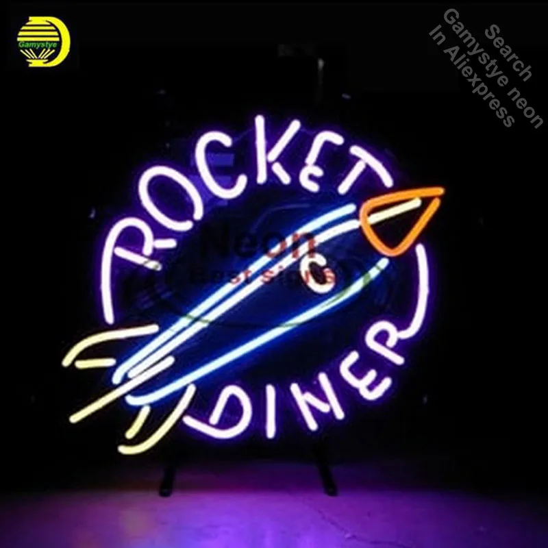 

ROCKET DINER Neon Sign Neon Bulb Sign Real Glass Tube Handcrafted Decorate Shop lights neon wall light vinyl signs antique Art