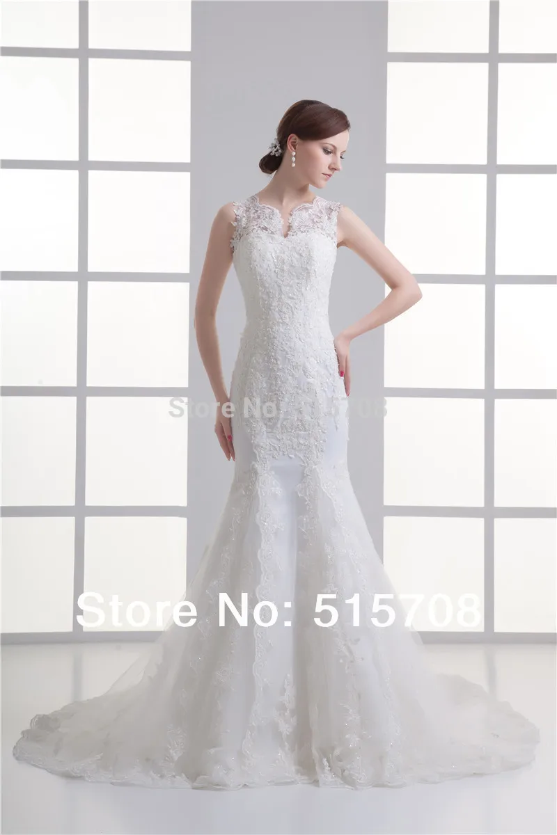 Vestidos de novia elegantes con cuentas de encaje y cuello transparente, vestidos de novia con cremallera, cola de corte, sirena, vestidos de novia personalizados