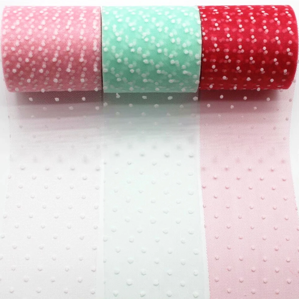 20 yards /Roll 50MM White Dots Ribbon DIY Handmade Material Headwear Decoration Tutu Skirt Tulle Crafts 5CM