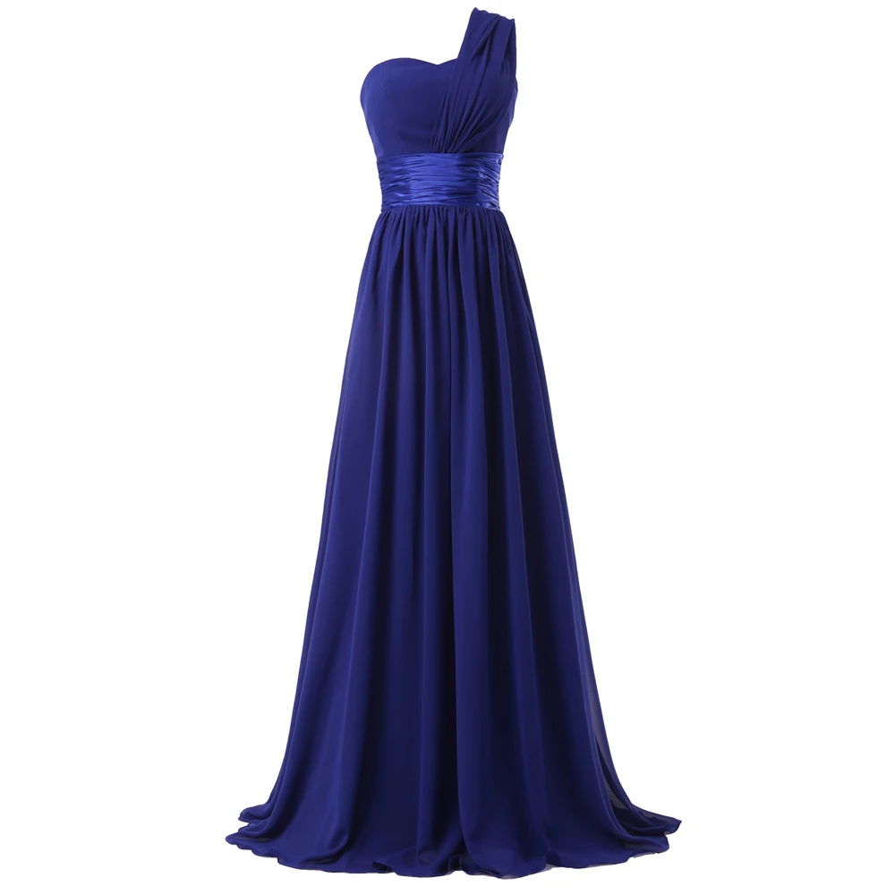 Goedkope Hot Een Schouder Chiffon A-lijn Bruidsmeisje Jurken 2018 Hot Balo Elbiseleri Lange Avondjurken Graduation Prom Dress