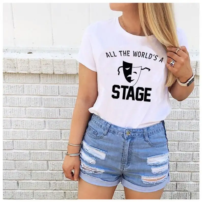 

Skuggnas New Arrival All The World's A Stage T-shirt Cool Casual Tumblr Vintage Grunge Tee Short Sleeve Fashion tshirts dropship