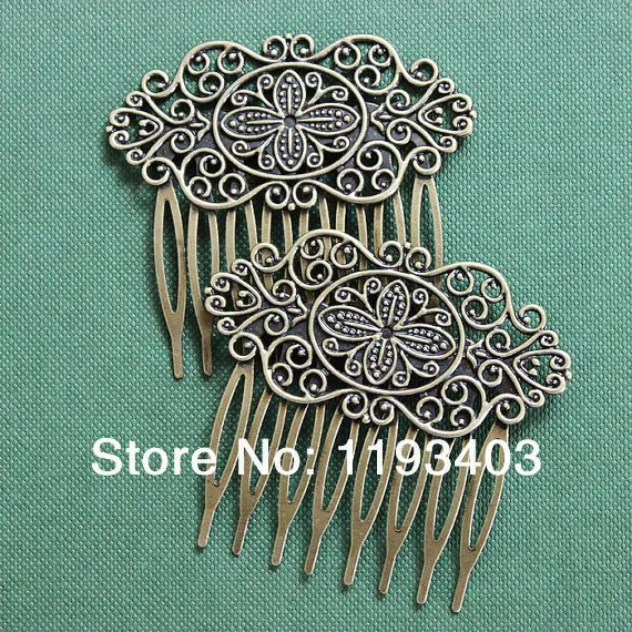 10PCS Flower Filigree  Antique bronze plated Brass hair combs base setting    Nickel Free Lead Free(COMBSS-16)