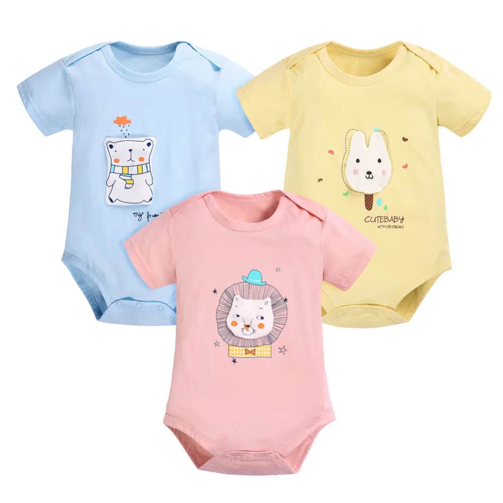 

Baby Bodysuits 3PCS Baby Ropa Summer Clothes Short Sleeve Cartoon Bear Lion Rabbit Baby Jumpsuit Little Kids 6-18M Clothes