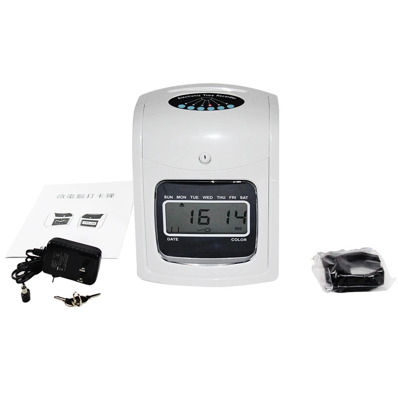 Electronic Time Clock Paper Card English Attendance Machine Punch Machine With built-in Battery Power Outage Available k-7
