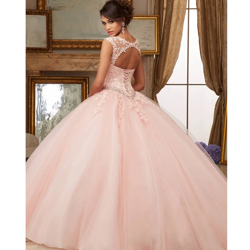 Organza Kant Kralen Applique Baljurk Coral Cinderella Quinceanera Jurken Customade Sweet 15 Jurken Vestidos De Quinceanera