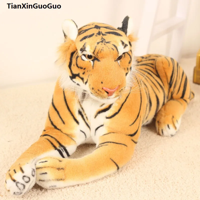 big 75cm lovely yellow tiger plush toy simulation prone tiger soft doll throw pillow birthday gift s0466