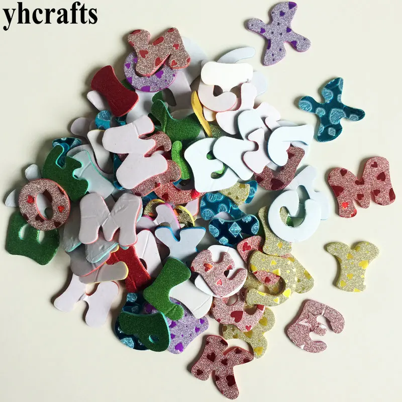 1bag/LOT,New printed shiny A-Z letters alphabet foam stickers Kindergarten craft diy toys Self learning Teach your own Creative