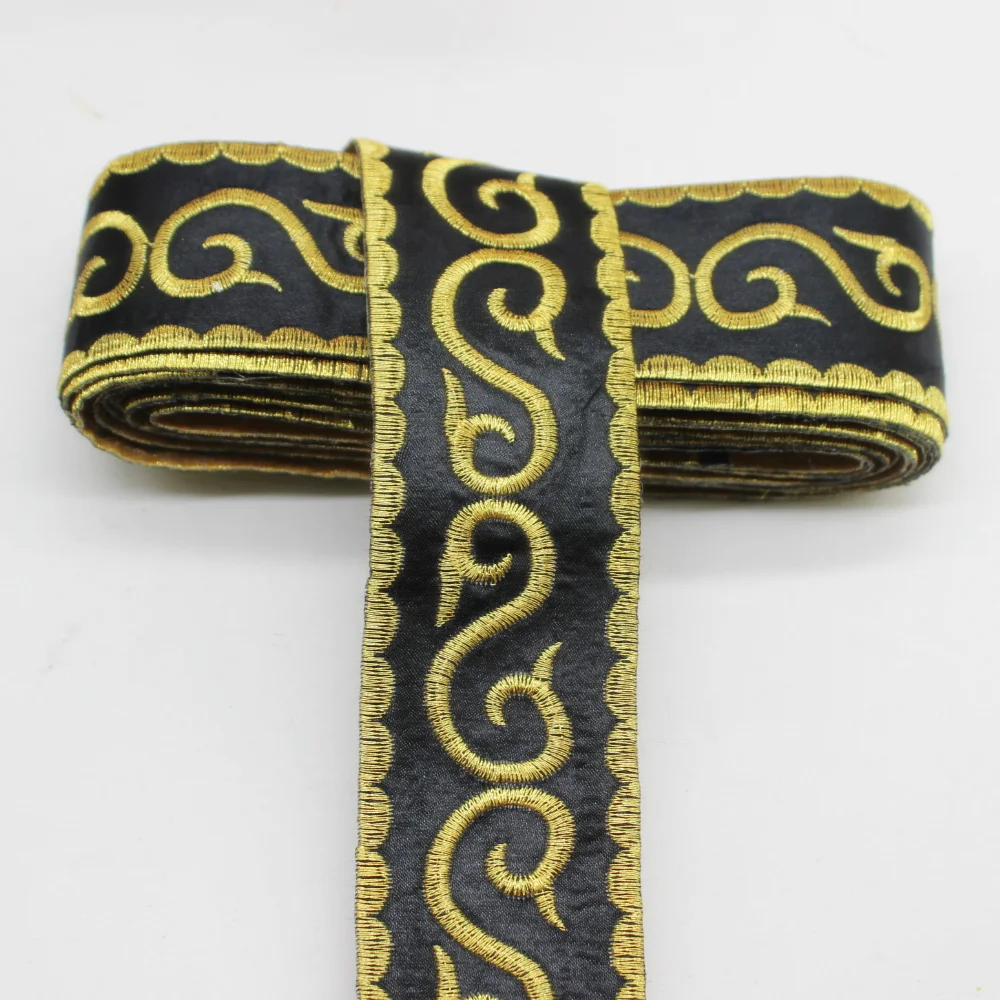 Gold Ribbon Lace Cosplay Costums Appliqued Gold Embroidered Tape Lace Belt Iron On 6 Yard/Lot Black Gold And Silver 5cm