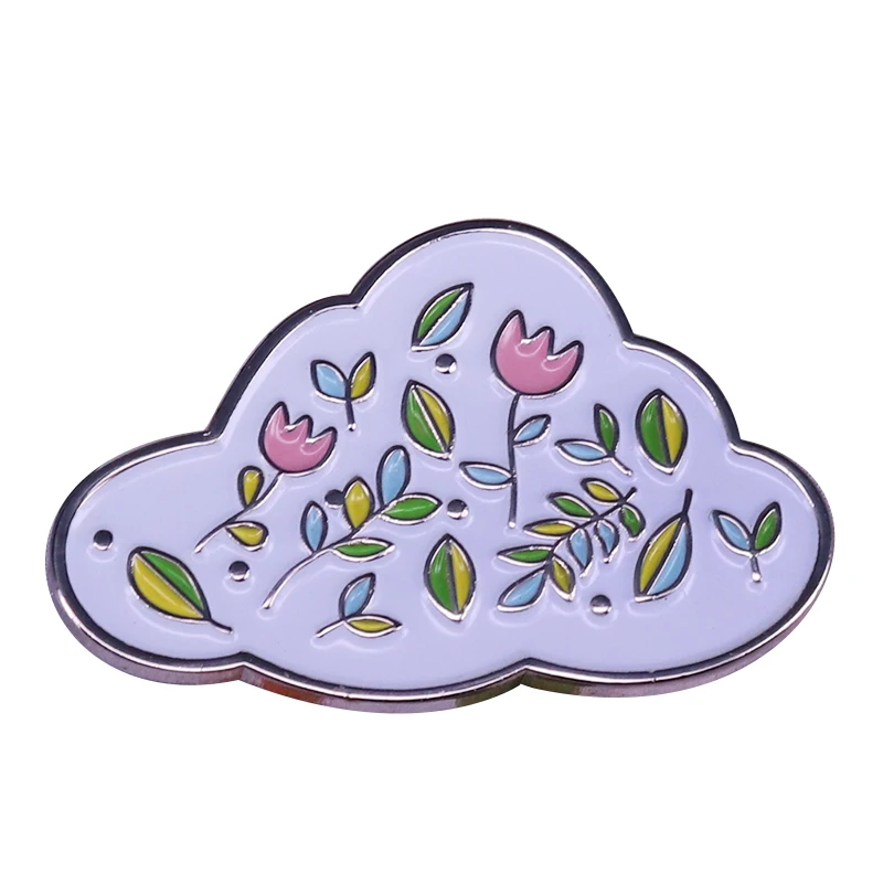 Flower cloud hard enamel pin gorgeous plant art brooch creative hat jackets flair addition