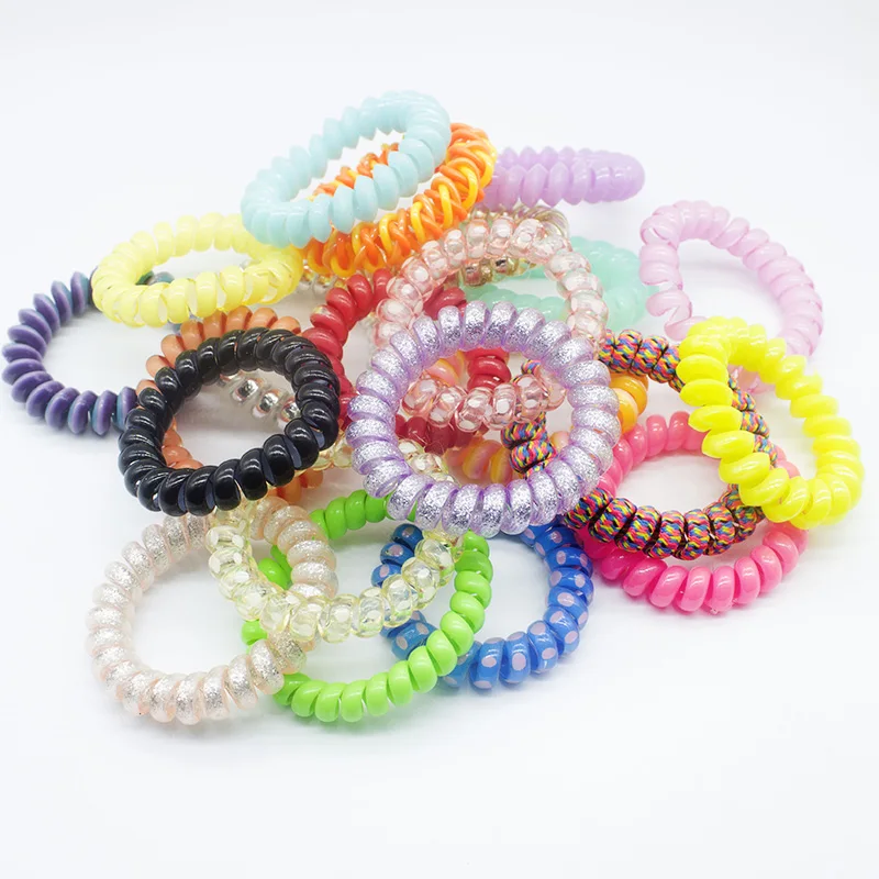 100 Pcs Mix Big Candy Color Headdress Hair Band Elastic Gum Hair Accessories Telephone Line Good Elastic Hair Rope for Women