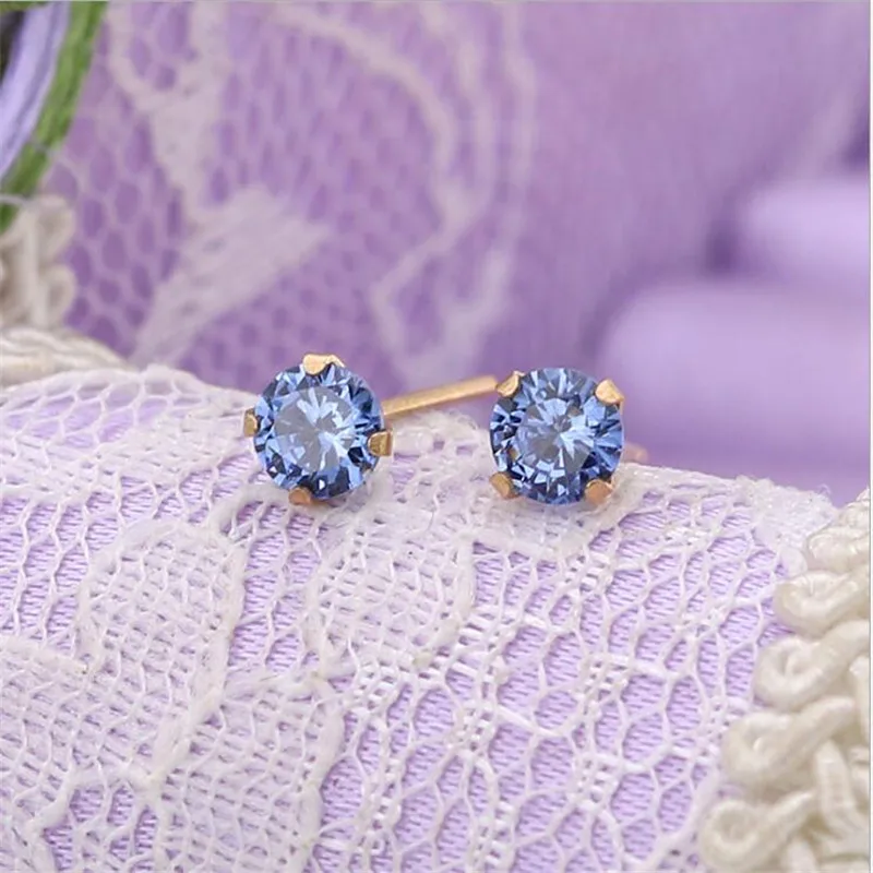 316l Stainless Steel Earrings With 4mm AAA Colors Round Zircons IP Plating No Fade Allergy Free