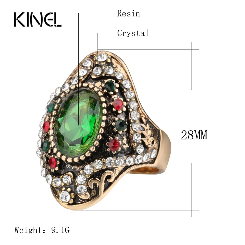 Kinel Fashion Antique Jewelry Oval Blue Resin Retro Rings For Women Inlaid Crystal Flower Party Ring 2017 New