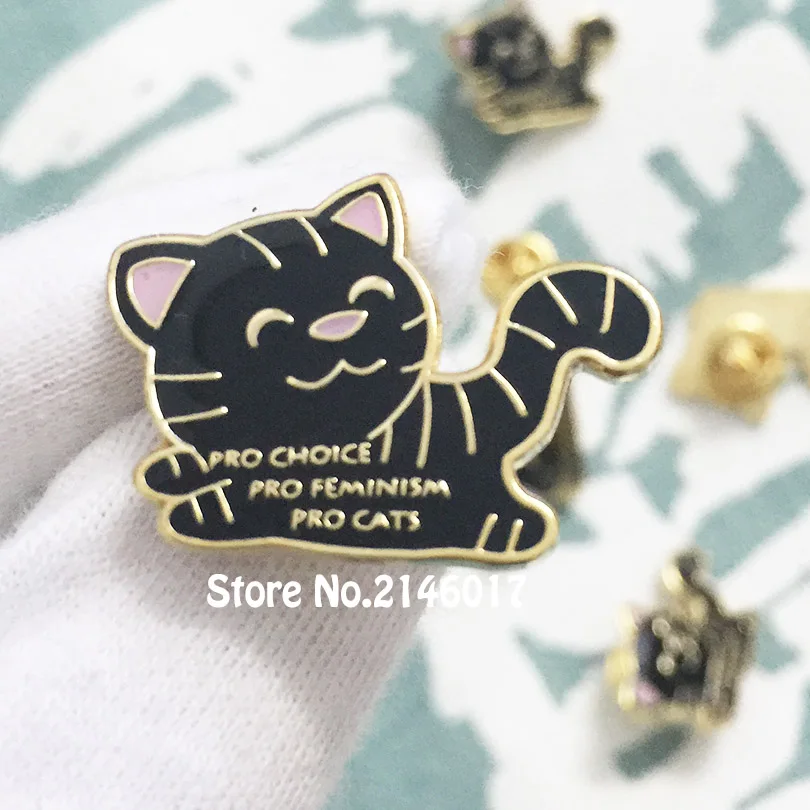 

10pcs 28mm Pro-Cats Pro-Feminism Pro Choice Lapel Pins and Brooch Clutch Back Metal Craft Enamel Feminist Cat Pin Badge